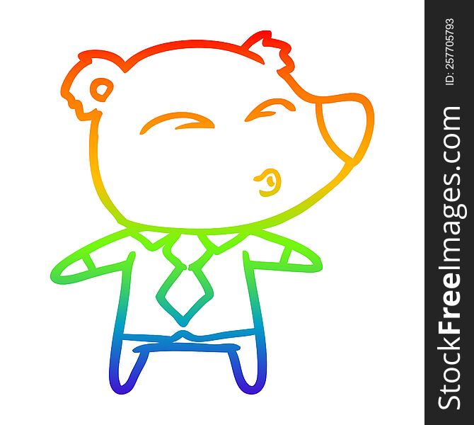 Rainbow Gradient Line Drawing Cartoon Whistling Bear Boss