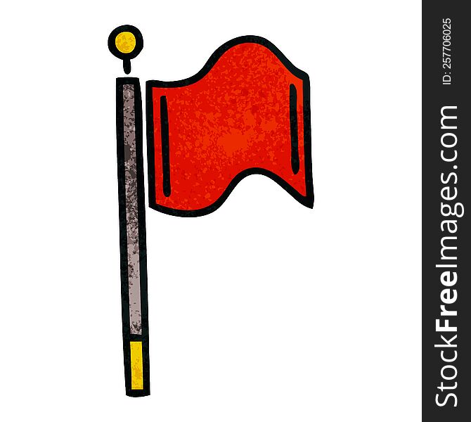 retro grunge texture cartoon of a red flag