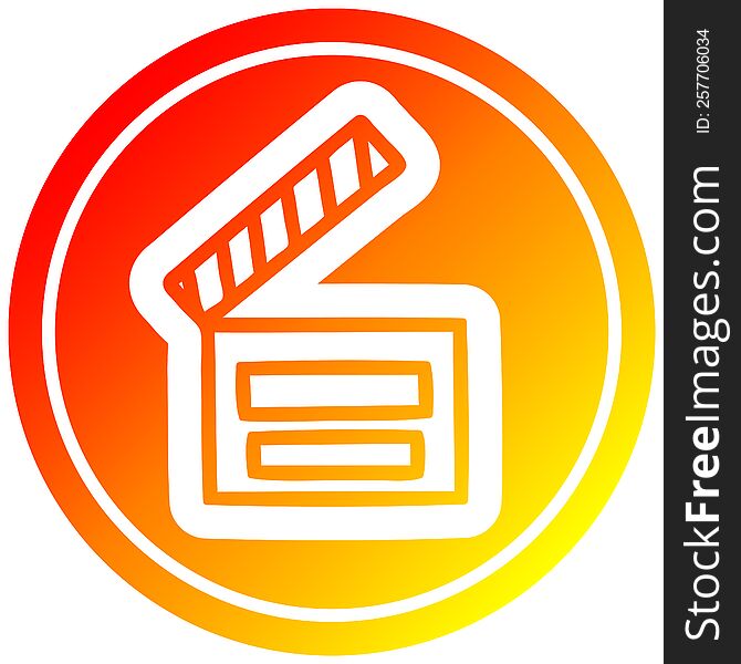 movie clapper board circular icon with warm gradient finish. movie clapper board circular icon with warm gradient finish