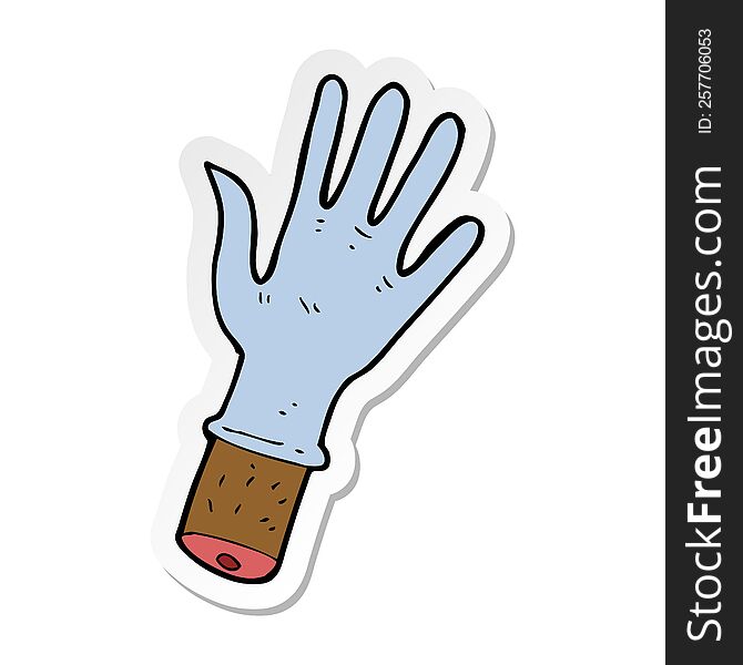 Sticker Of A Cartoon Hand With Rubber Glove