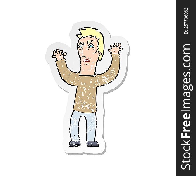 Retro Distressed Sticker Of A Cartoon Angry Man