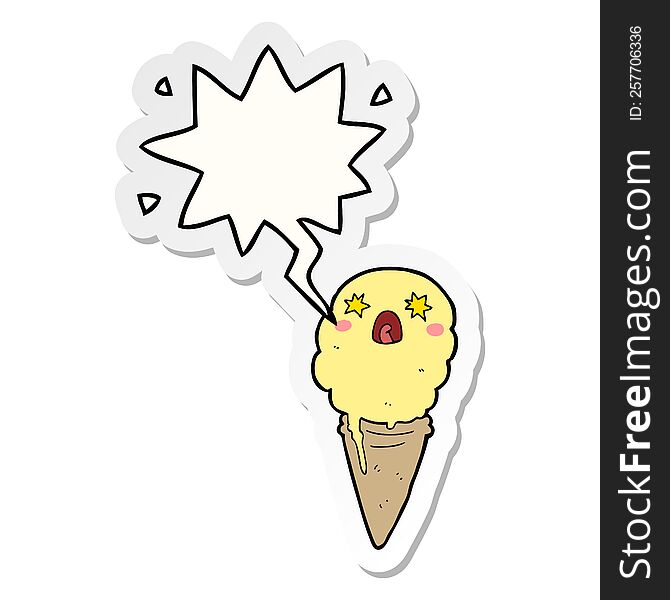 Cartoon Shocked Ice Cream And Speech Bubble Sticker