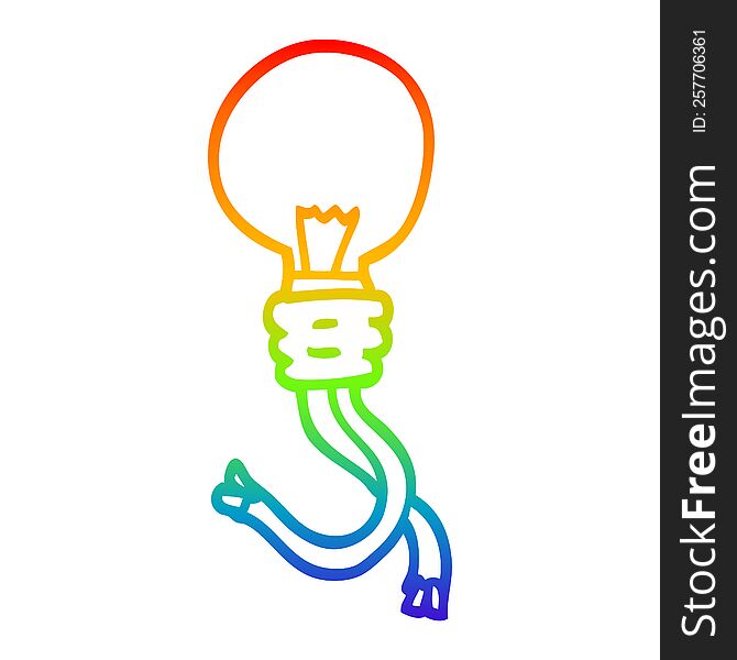 rainbow gradient line drawing of a cartoon glowing light bulb