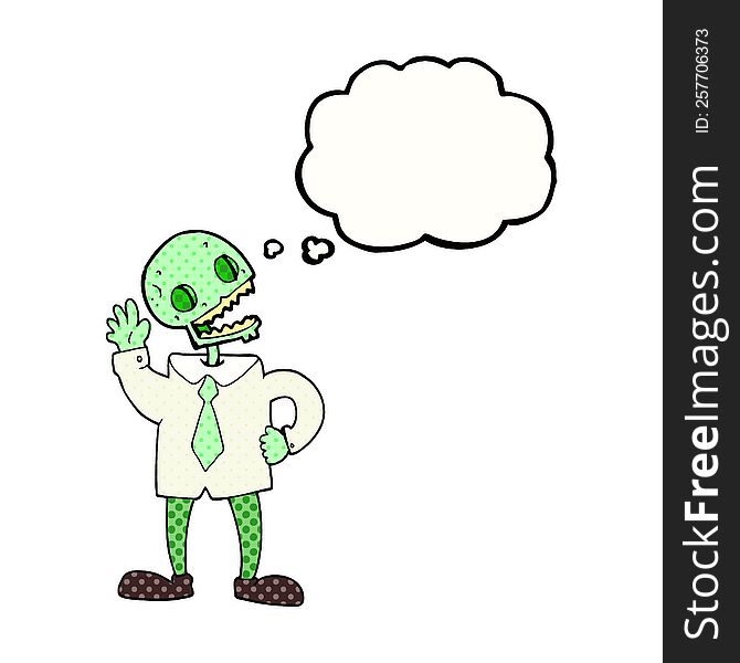 freehand drawn thought bubble cartoon zombie businessman