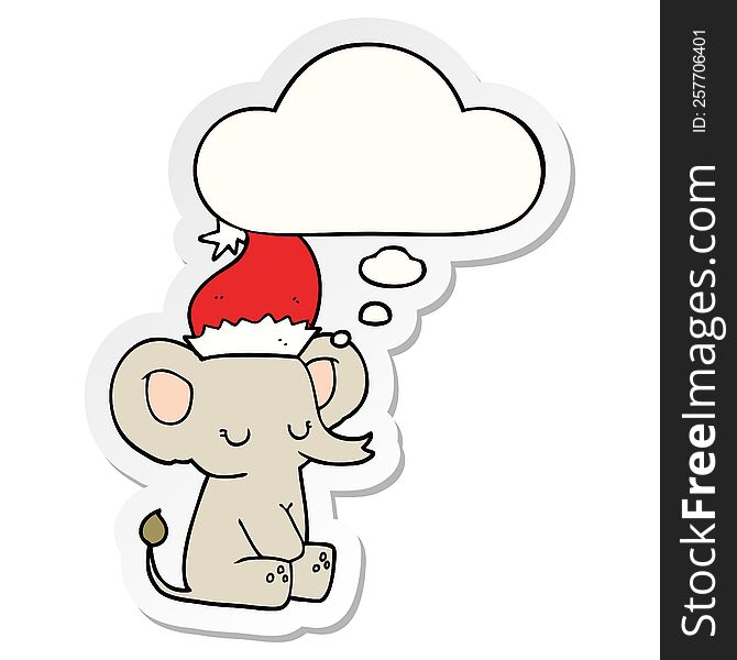 Cute Christmas Elephant And Thought Bubble As A Printed Sticker
