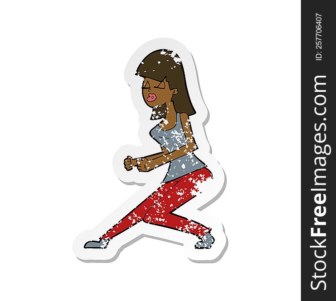 retro distressed sticker of a cartoon crazy dancing girl