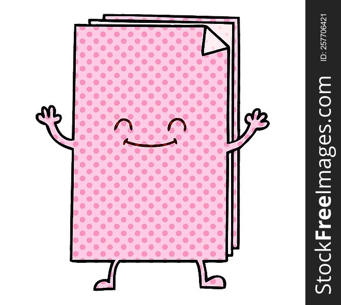 Quirky Comic Book Style Cartoon Happy Stack Of Papers