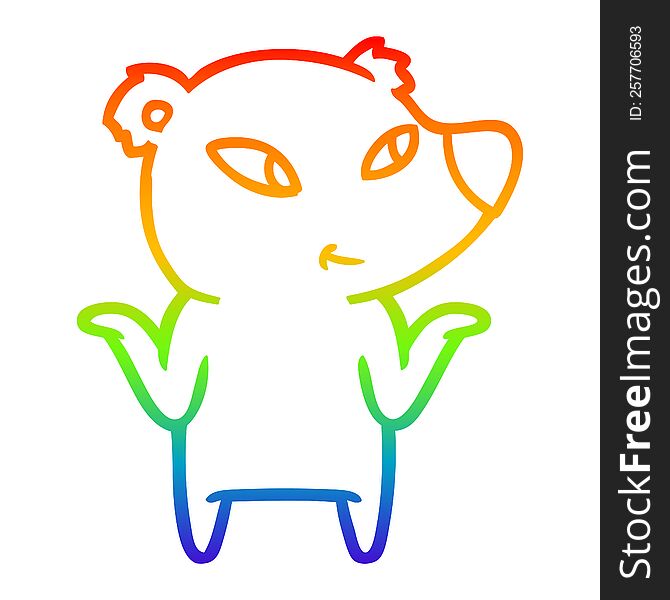 Rainbow Gradient Line Drawing Cute Cartoon Bear Shrugging Shoulders
