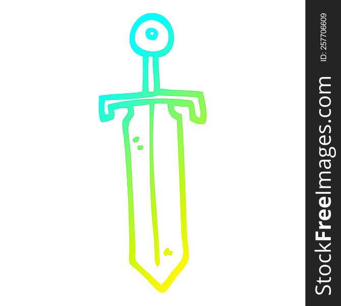 cold gradient line drawing of a cartoon bronze sword