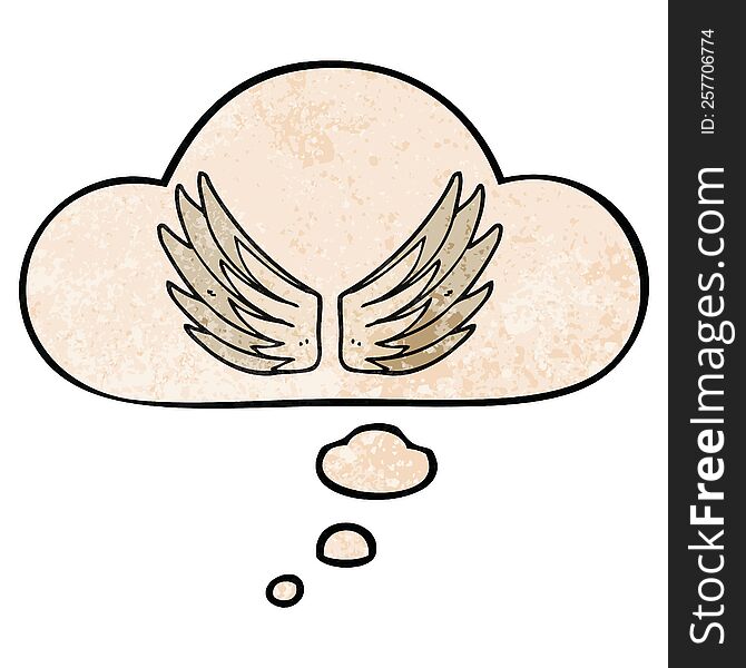 cartoon wings symbol with thought bubble in grunge texture style. cartoon wings symbol with thought bubble in grunge texture style