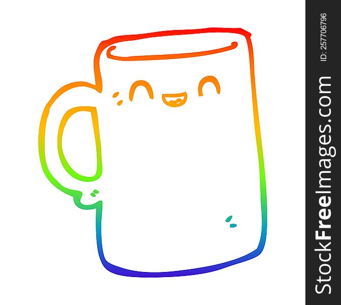 rainbow gradient line drawing of a cartoon mug