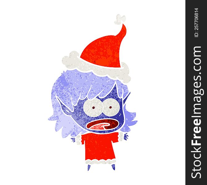 Retro Cartoon Of A Shocked Elf Girl Wearing Santa Hat