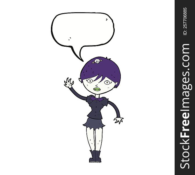 Cartoon Vampire Girl Waving With Speech Bubble