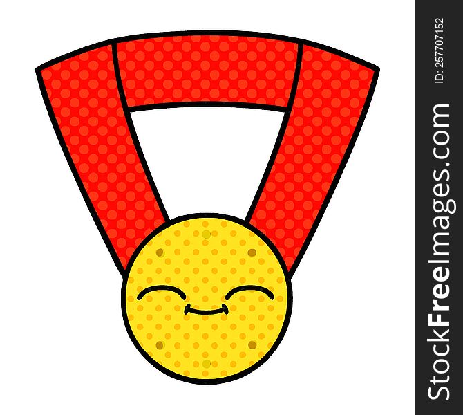 comic book style cartoon of a gold medal