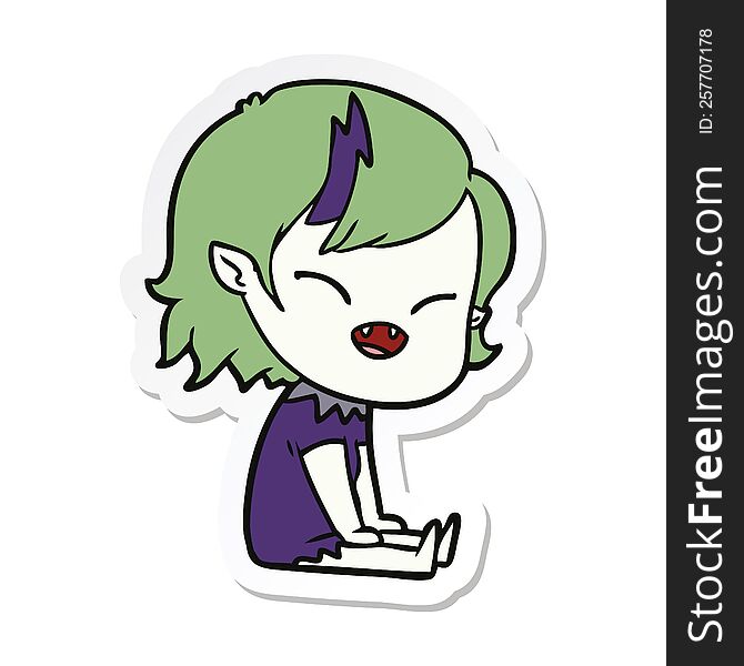 sticker of a cartoon laughing vampire girl sitting