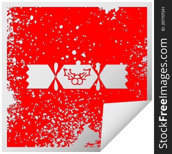 distressed square peeling sticker symbol of a christmas cracker