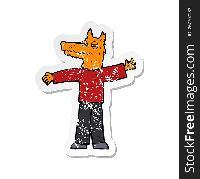 Retro Distressed Sticker Of A Cartoon Happy Fox Man