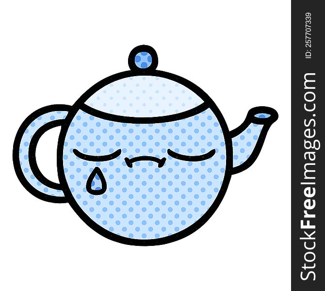 comic book style cartoon of a sad tea pot