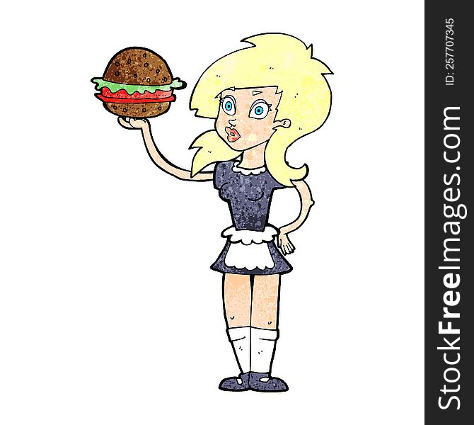 Cartoon Waitress With Burger