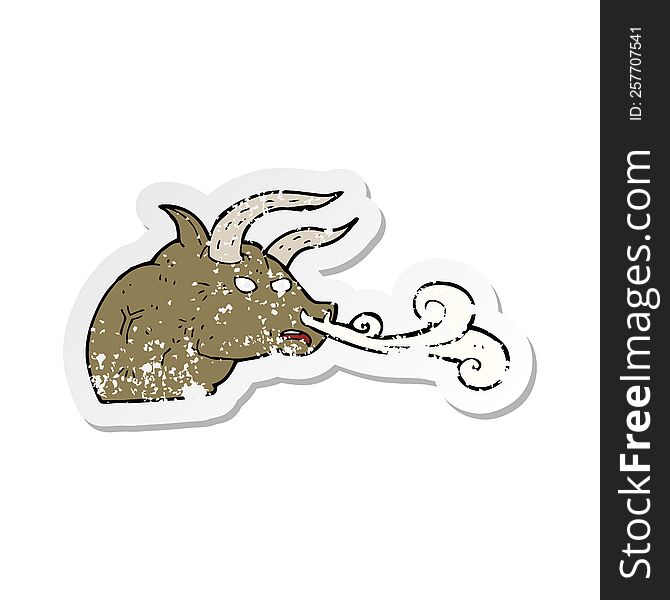 retro distressed sticker of a cartoon bull head