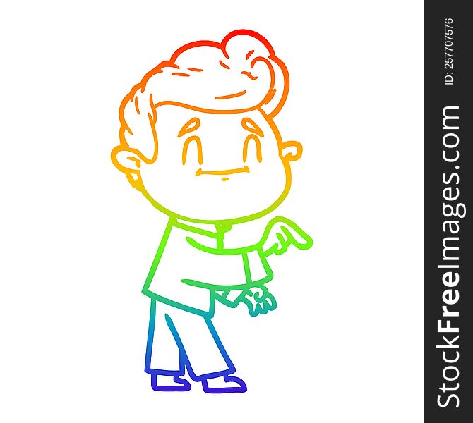 rainbow gradient line drawing of a happy cartoon man making point