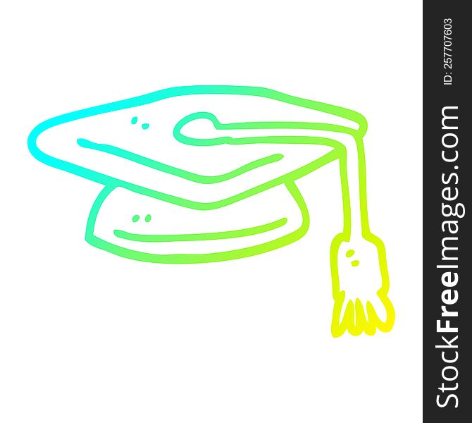 cold gradient line drawing of a cartoon graduation hat