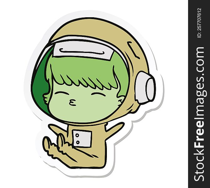 sticker of a cartoon curious astronaut
