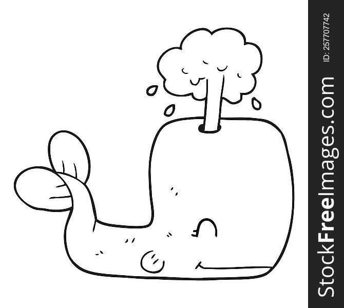 Black And White Cartoon Whale Spouting Water