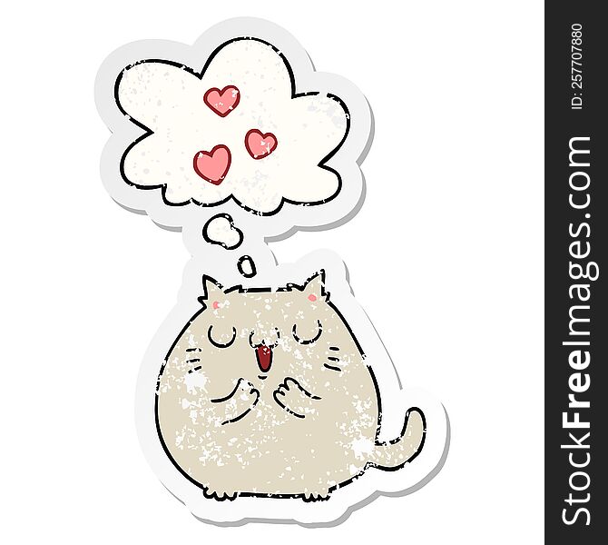 Cute Cartoon Cat In Love And Thought Bubble As A Distressed Worn Sticker