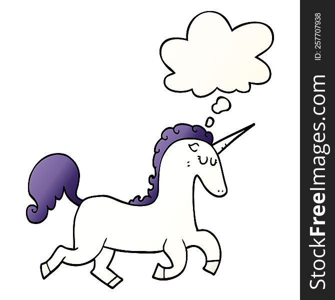 Cartoon Unicorn And Thought Bubble In Smooth Gradient Style