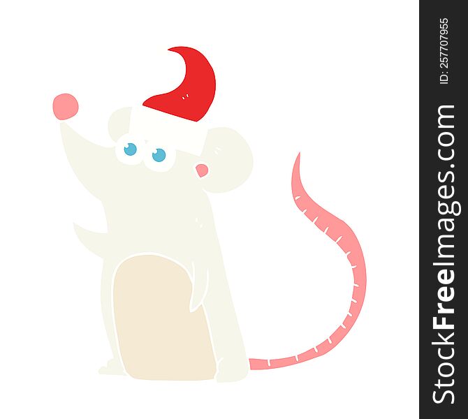 Flat Color Illustration Of A Cartoon Mouse Christmas Hat