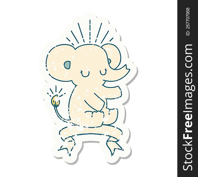Grunge Sticker Of Tattoo Style Cute Elephant