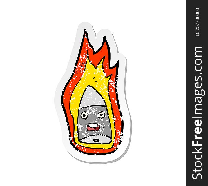 retro distressed sticker of a cartoon flaming bullet