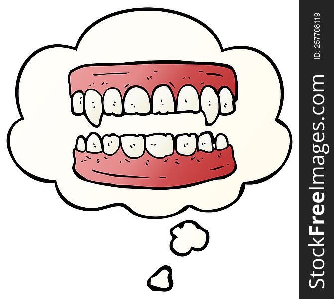 Cartoon Vampire Teeth And Thought Bubble In Smooth Gradient Style