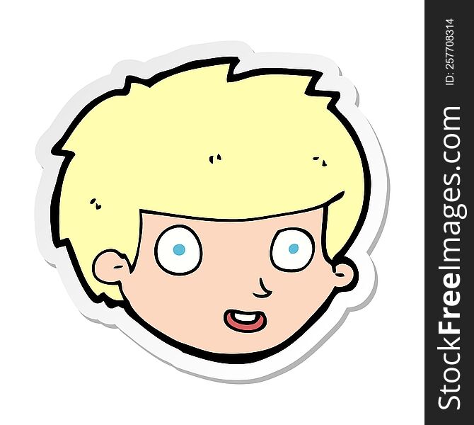 sticker of a cartoon happy boys face