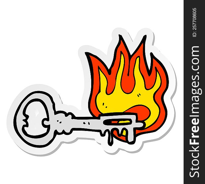 sticker of a cartoon flaming key