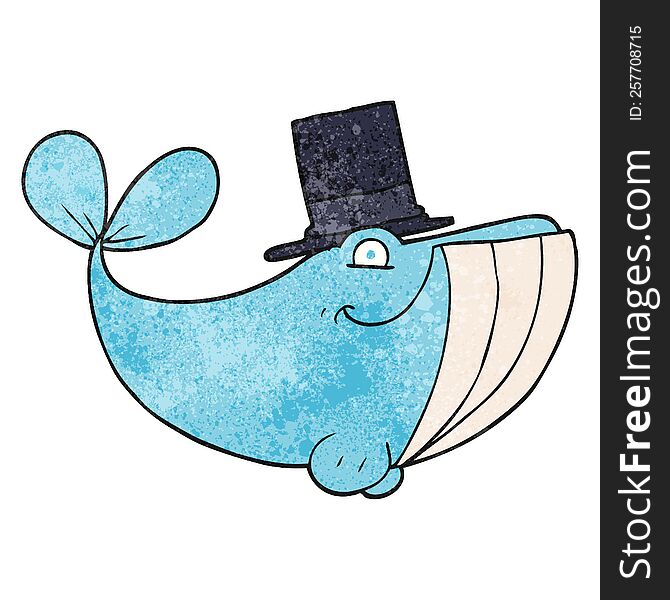 freehand textured cartoon whale wearing top hat