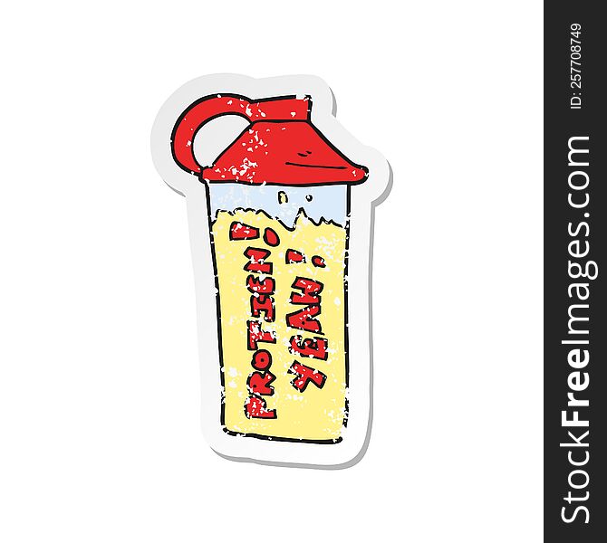 Retro Distressed Sticker Of A Cartoon Protein Shake