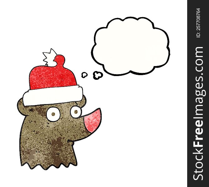 Thought Bubble Textured Cartoon Bear Wearing Christmas Hat