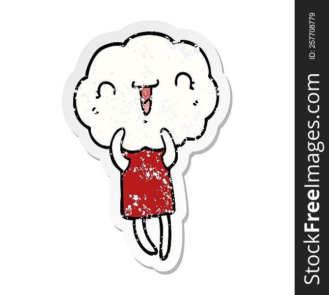 Distressed Sticker Of A Cute Cartoon Cloud Head Creature