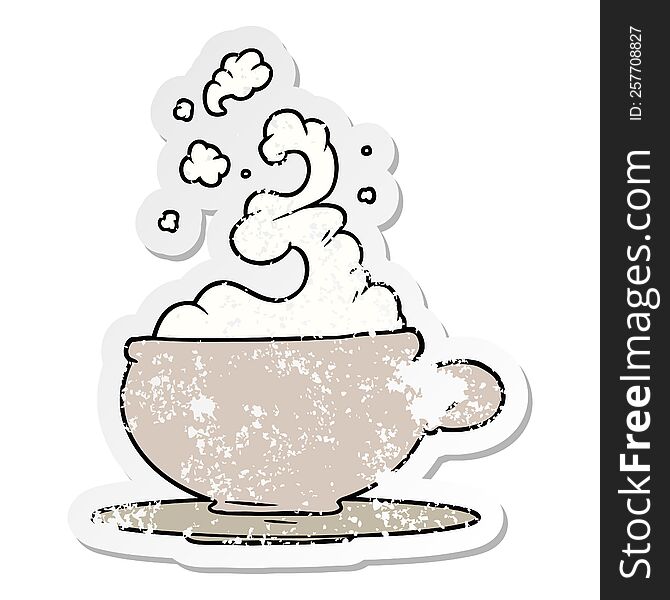 Distressed Sticker Of A Hot Cup Of Tea Cartoon