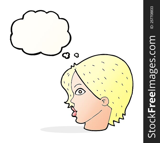 Cartoon Female Face Staring With Thought Bubble