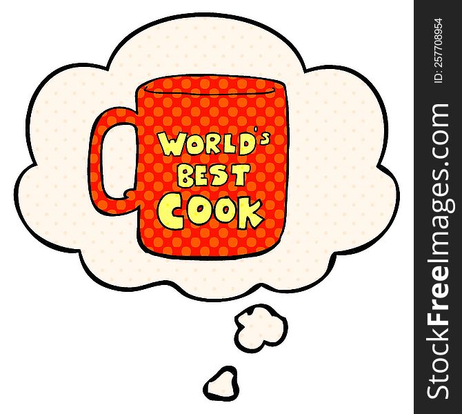 worlds best cook mug with thought bubble in comic book style