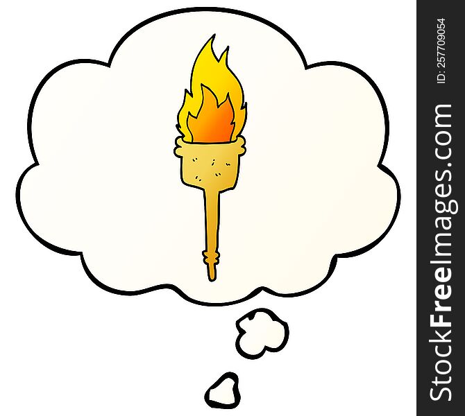 cartoon flaming torch with thought bubble in smooth gradient style