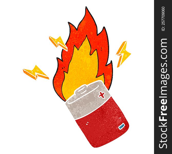 Retro Cartoon Flaming Battery