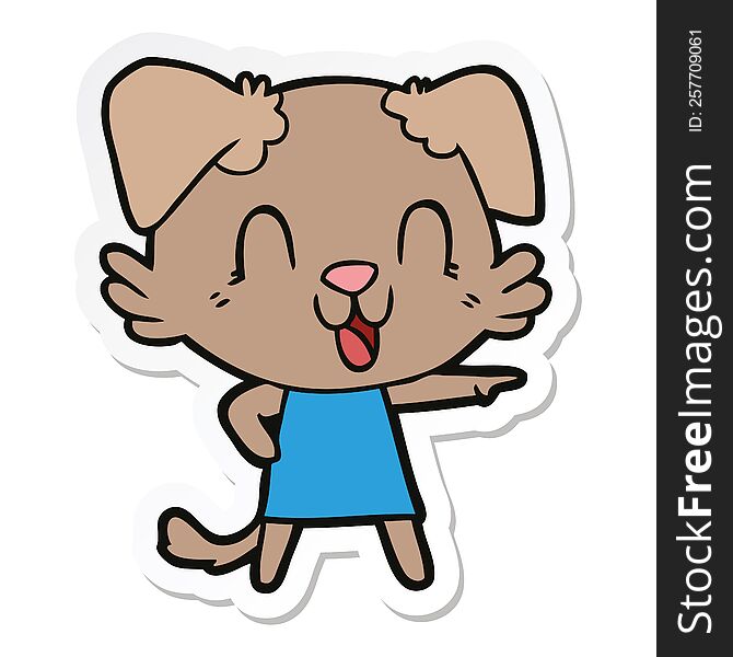 sticker of a laughing cartoon dog in dress