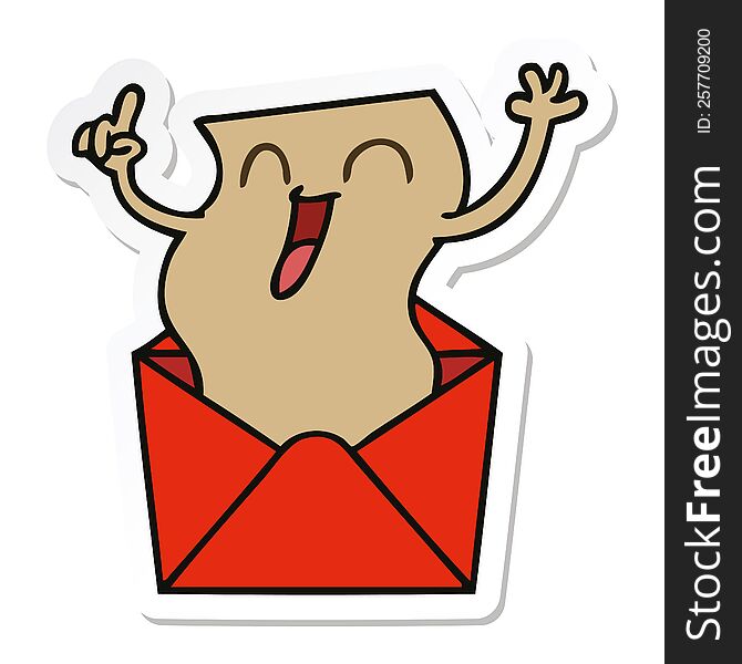 Sticker Of A Quirky Hand Drawn Cartoon Happy Letter