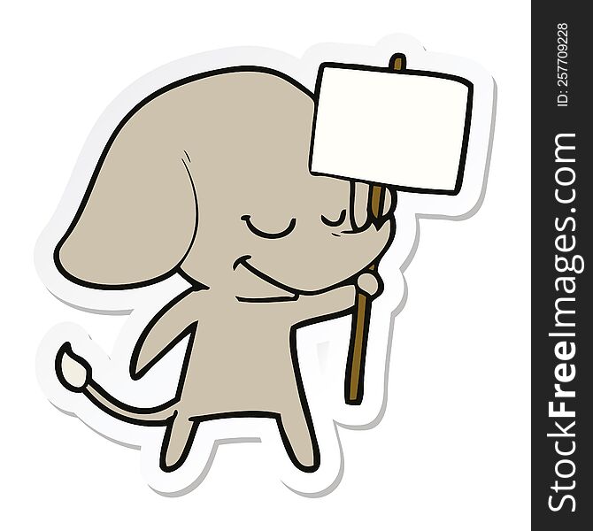 Sticker Of A Cartoon Smiling Elephant With Placard