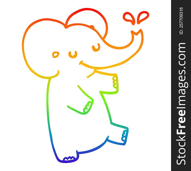 Rainbow Gradient Line Drawing Cartoon Dancing Elephant