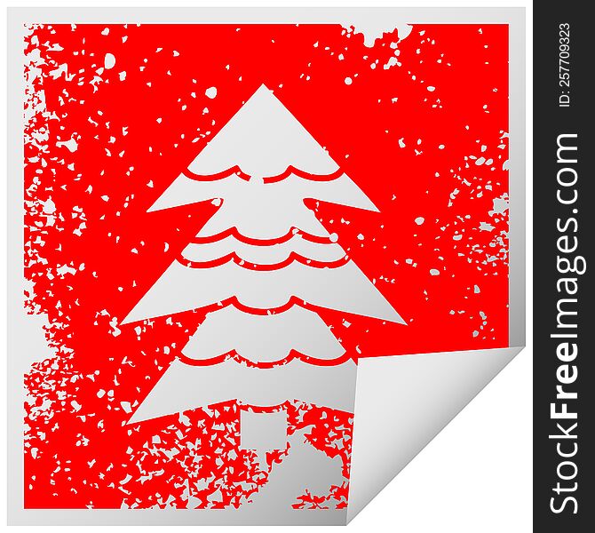 Distressed Square Peeling Sticker Symbol Snow Covered Tree